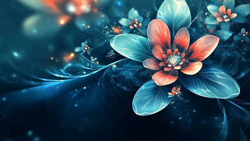 Glowing dreamlike blossoms unfolding in a tranquil night garden.