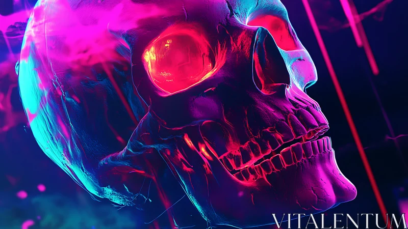 Neon cyber skull illuminated in vibrant magenta glow.