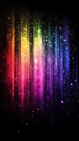 Vibrant neon color streaks descend through a starry void