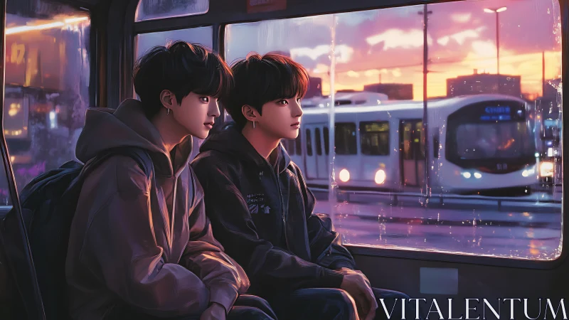 Soft evening ride with two friends watching city lights.