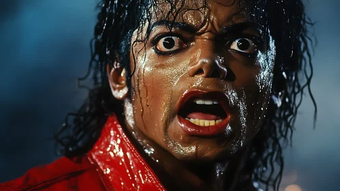 Electric-eyed close-up of a shocked, sweat-soaked performer.