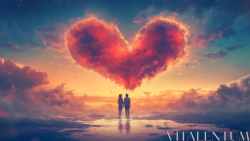 Two Hearts Under a Glowing Sunset Sky Together