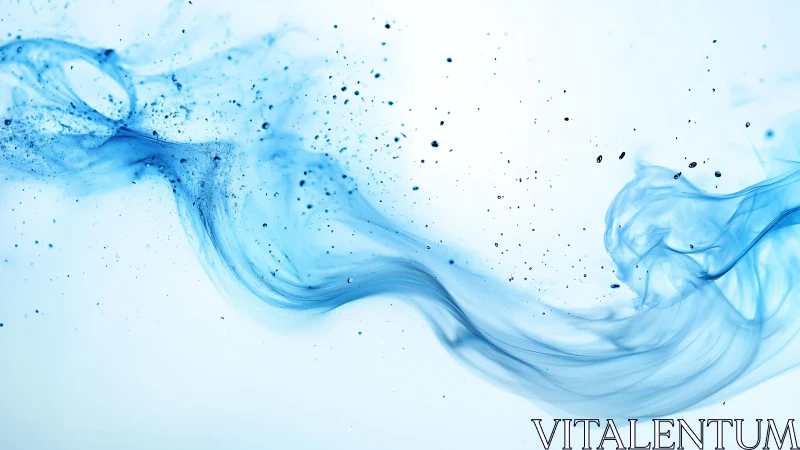 Abstract Blue Ink Flow with Dynamic Swirls on White Background.