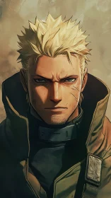 Hardened blond warrior portrait with gritty digital shading.