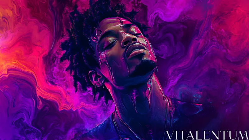 Neon dreamer dissolves into swirling violet soundwaves.