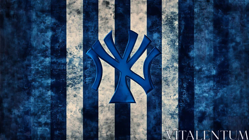Blue metallic emblem overlays grunge striped background