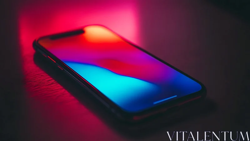 Smartphone with neon luminescence gradient across display surface.