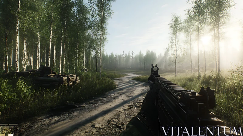 First-Person Combat Engagement in Dense Birch Forest Terrain