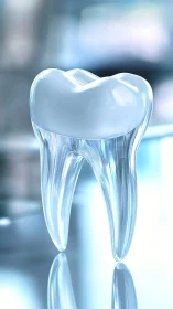 Transparent glass tooth model in clean clinical setting.