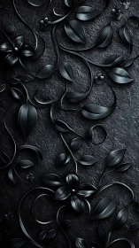 Monochrome floral relief with sculpted metallic foliage pattern.