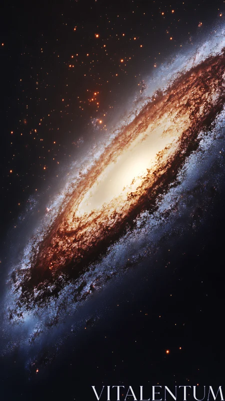 Spiral galaxy core with dense stellar dust bands glowing.