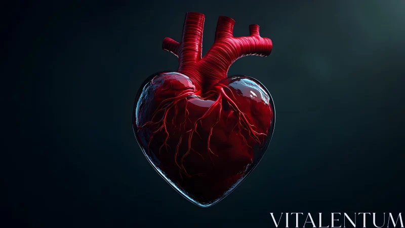 Hyper-realistic Anatomical Human Heart in Dark Digital Art Style.