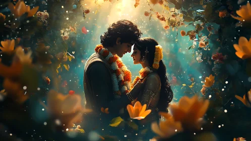 Two Souls Dancing Through Golden Petals.