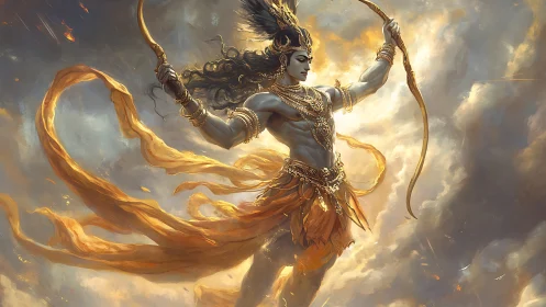 Radiant sky archer commands the clouds with golden grace