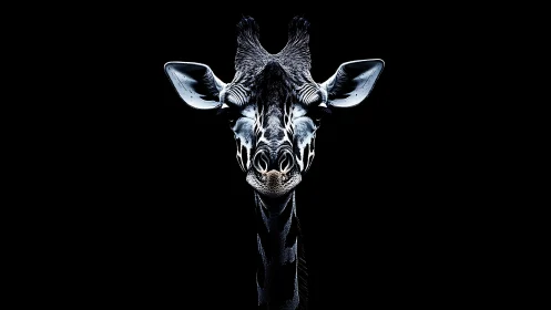 High contrast giraffe portrait isolates form against black