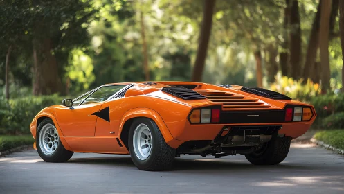 Iconic orange wedge supercar rendered in photoreal rear view