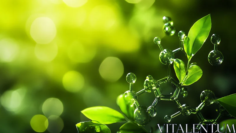 Green plant leaves fused with transparent molecular structure.