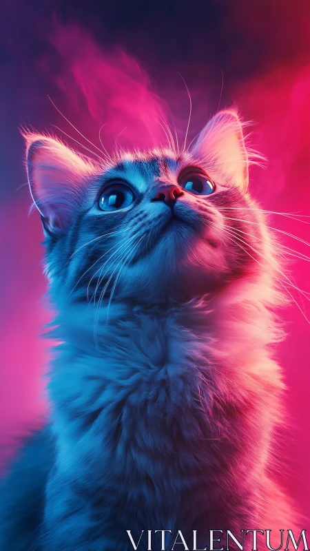 Neon-Illuminated Feline Portrait with Chromatic Aberration and Luminous Gradient Rendering