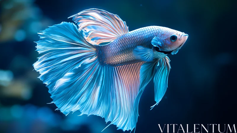 Luminous Betta Ballet in Sapphire-Tinted Underwater Glow.
