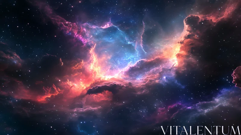 Cosmic nebula cloud with vivid stellar light bursts.