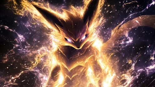 Electric fox creature in luminous erupting energy field.