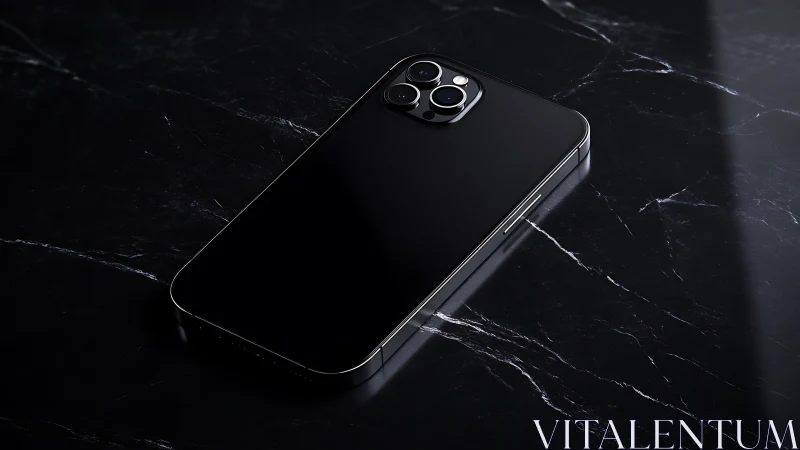 Premium smartphone with triple-lens camera array positioned on black marble surface.