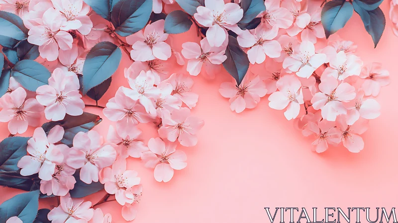 Pink Blossom Clusters Against Coral Gradient Background.