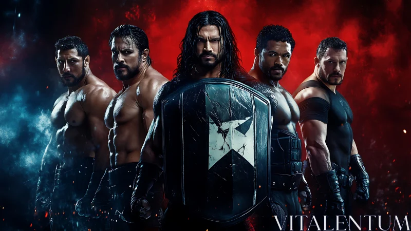 United warriors stand strong behind a lone, determined shield.