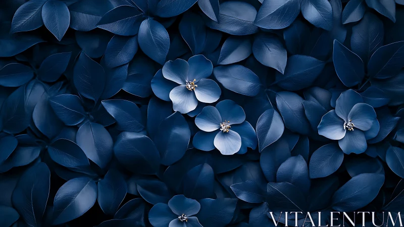 Monochrome blue floral surface with high-contrast petal specularity