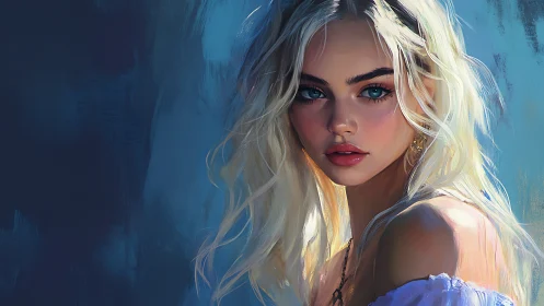 Blonde portrait under cool cinematic rim lighting in profile.