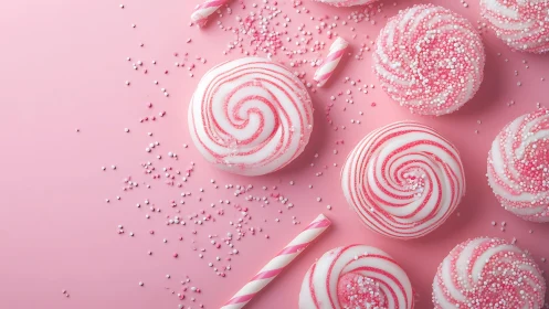 Pink and White Spiral Lollipops with Pearl Candy Beads.