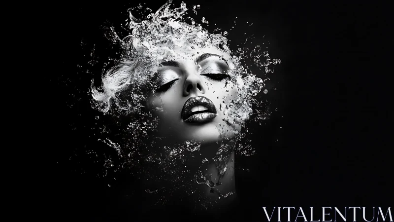 Dreamlike silver portrait dissolving into liquid light.