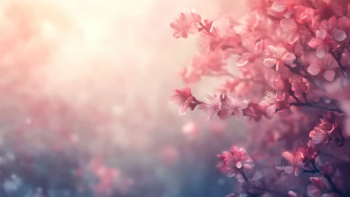 Soft-Focus Cherry Blossoms with Atmospheric Bokeh Depth.