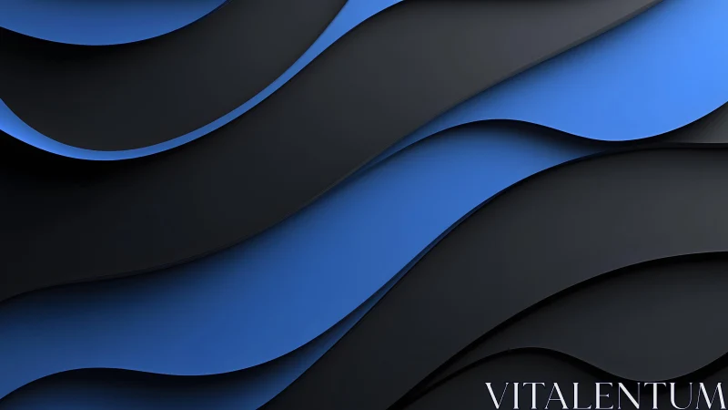 Abstract blue and black layered waves digital background design.