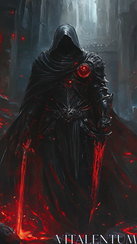 Ember cloaked warlock guarding a molten cathedral gate.
