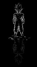 Silhouetted warrior stands over mirrored reflection form.