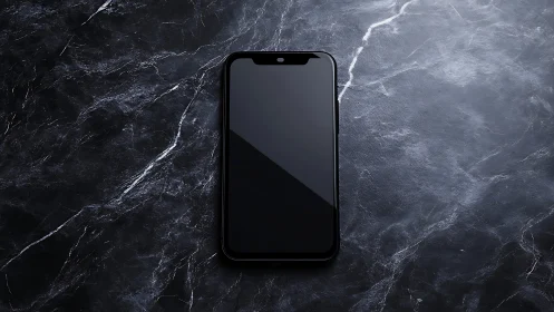 Black Smartphone on Dark Marble Surface.