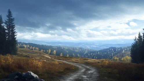 Meteorological depth over autumnal mountain valley panorama.