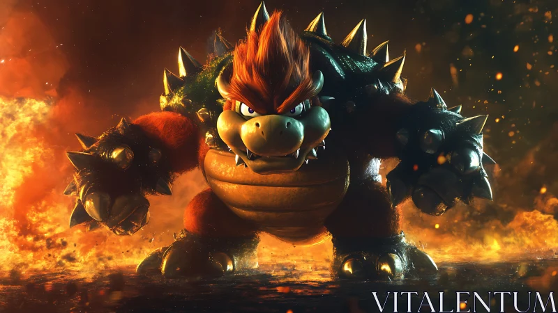 Fiery spiked creature advances amid cinematic volcanic inferno