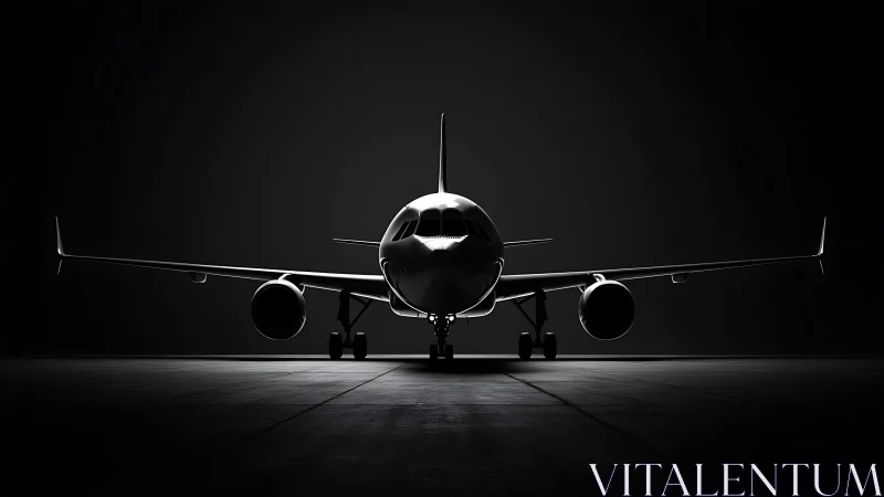 Midnight runway moment with a poised passenger jet.