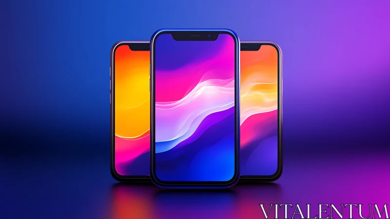 Three bezel-less smartphones are aligned against gradient light