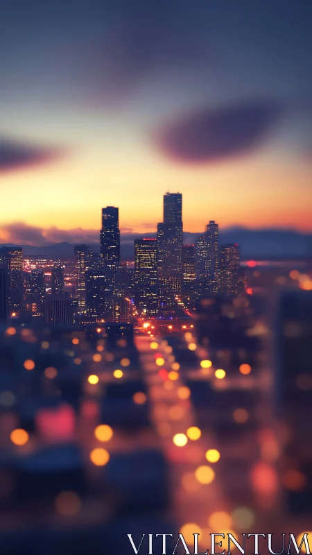 Urban skyline glows against a dreamy twilight horizon.