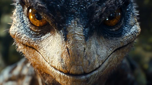 Ultra-detailed reptilian creature portrait with macro facial focus