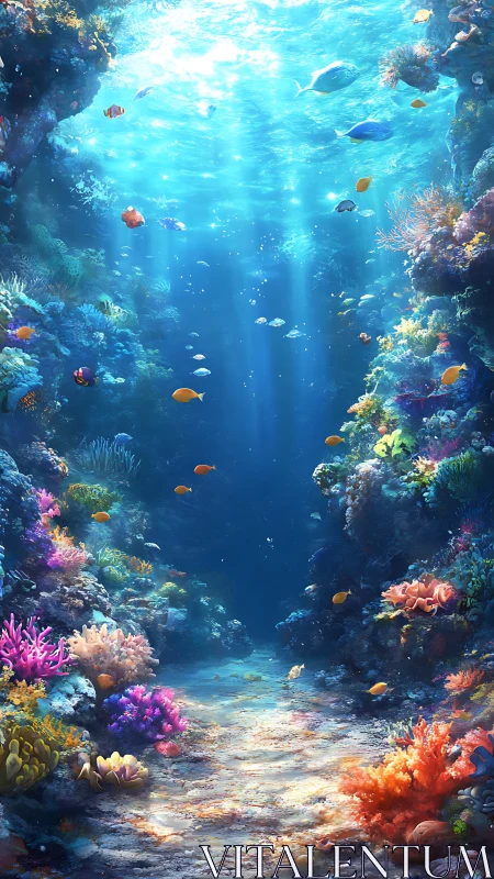 Digital depiction shows a coral reef corridor with fish