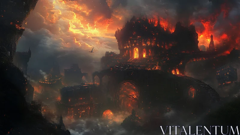 Gothic Citadel Engulfed in Inferno: Medieval Architecture Under Apocalyptic Siege