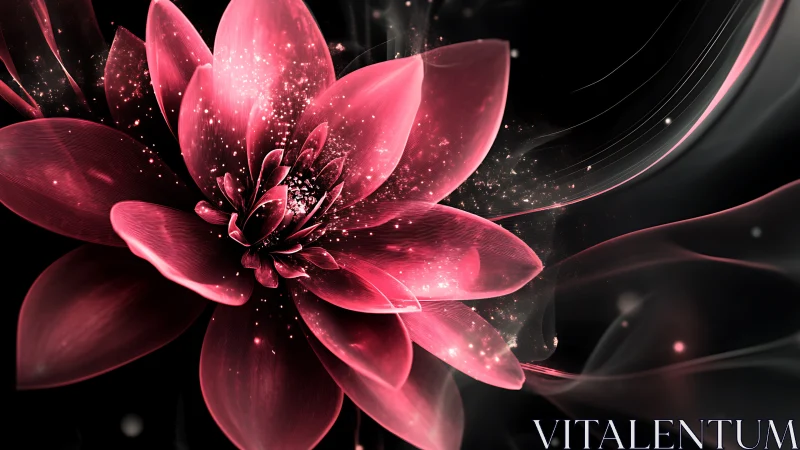 Glowing pink digital flower with sparkling light effects.