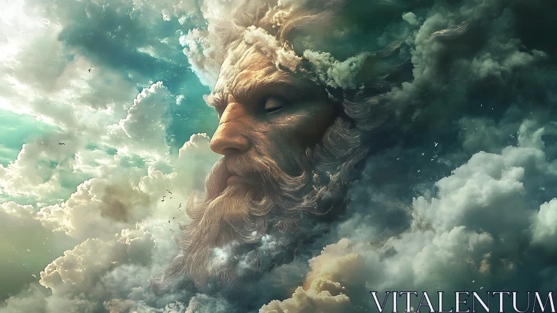 Gentle sky guardian resting among glowing swirling clouds.