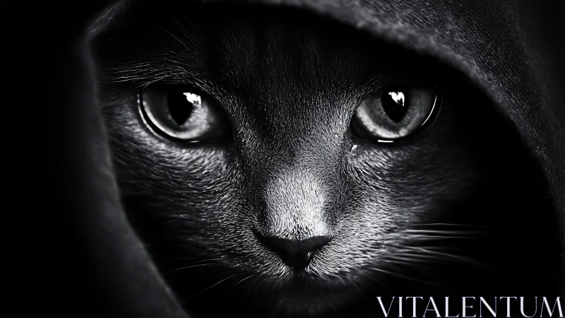 High-Contrast Black Feline Portrait: Luminous Eyes in Monochromatic Study.