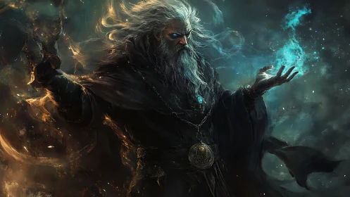 Arcane storm mage channels swirling blue stellar flame.