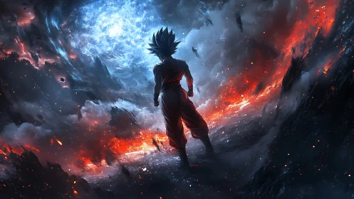 Backlit warrior studies collapsing sky-core with dual thermal fields